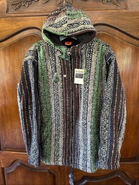Loud Elephant Striped Hooded Zip-Up Sweater Jacket - Green/Brown